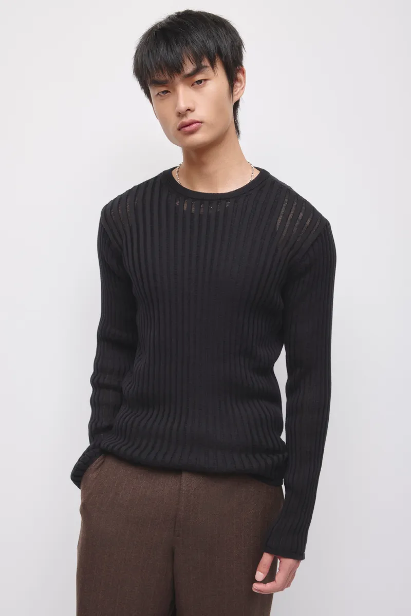 Men's Zalam Open Rib Longsleeve in Black
