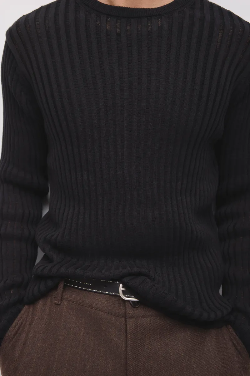 Men's Zalam Open Rib Longsleeve in Black 5