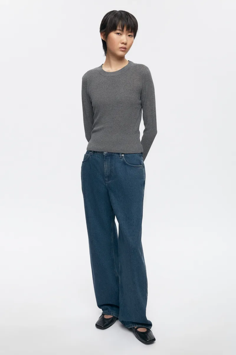 Women's Mesh Rib Longsleeve in Charcoal 2