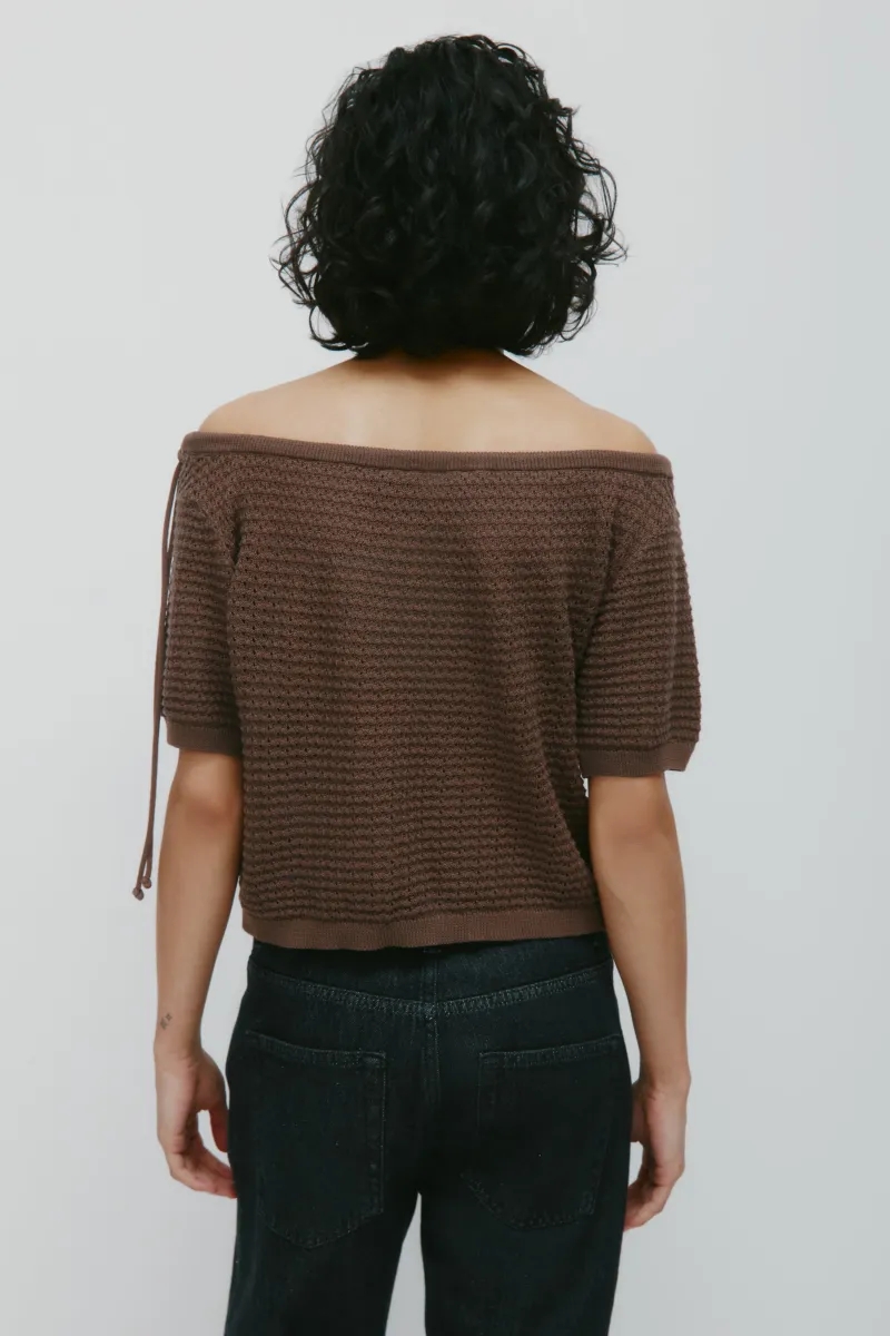 Women's Acacia Tie Boatneck Tee in Bark 4