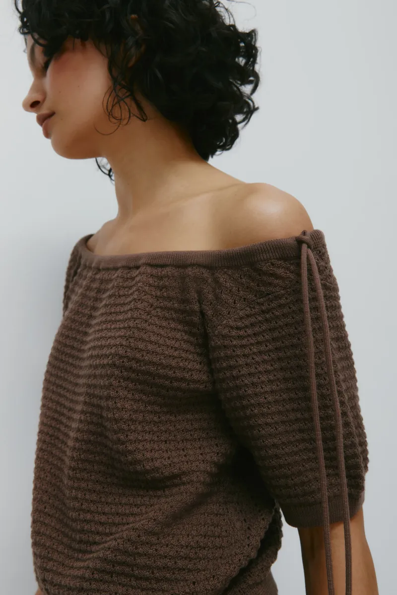 Women's Acacia Tie Boatneck Tee in Bark 5