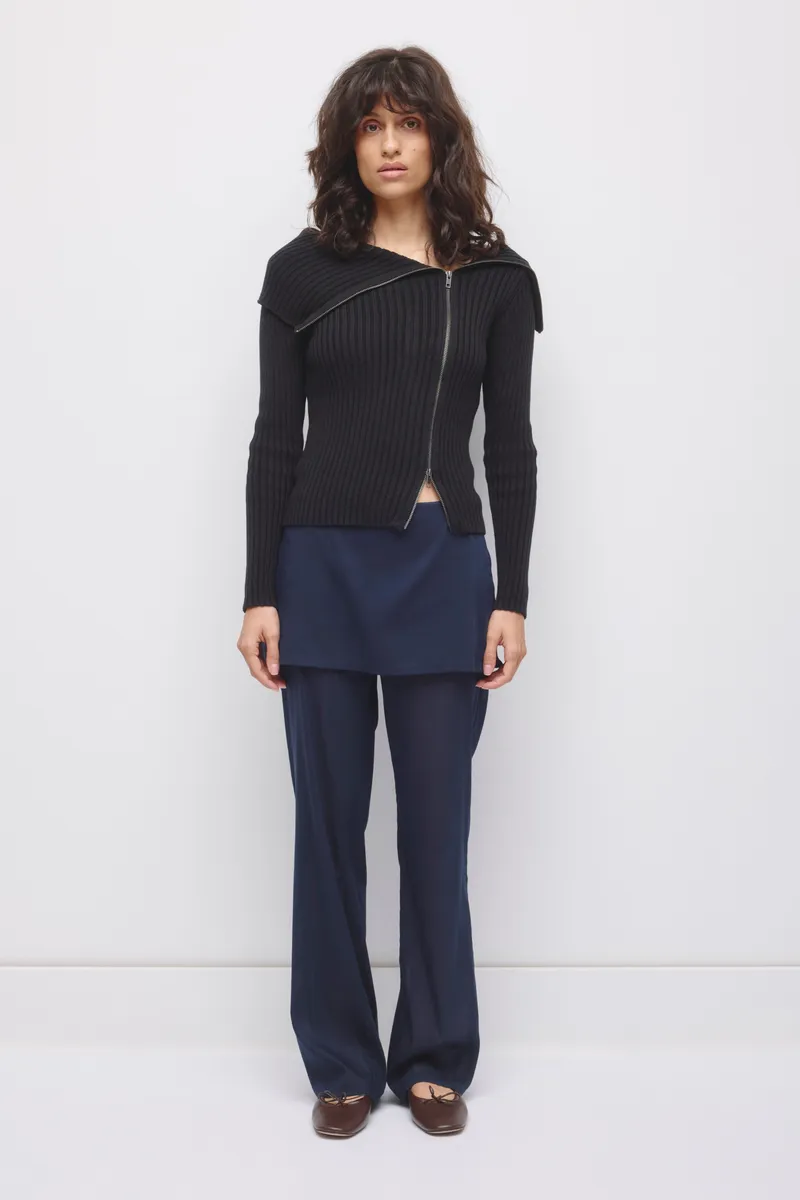 Women's Asymmetric Foldover Sweater in Black 2