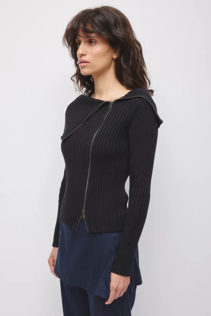 Women's Asymmetric Foldover Sweater in Black 3