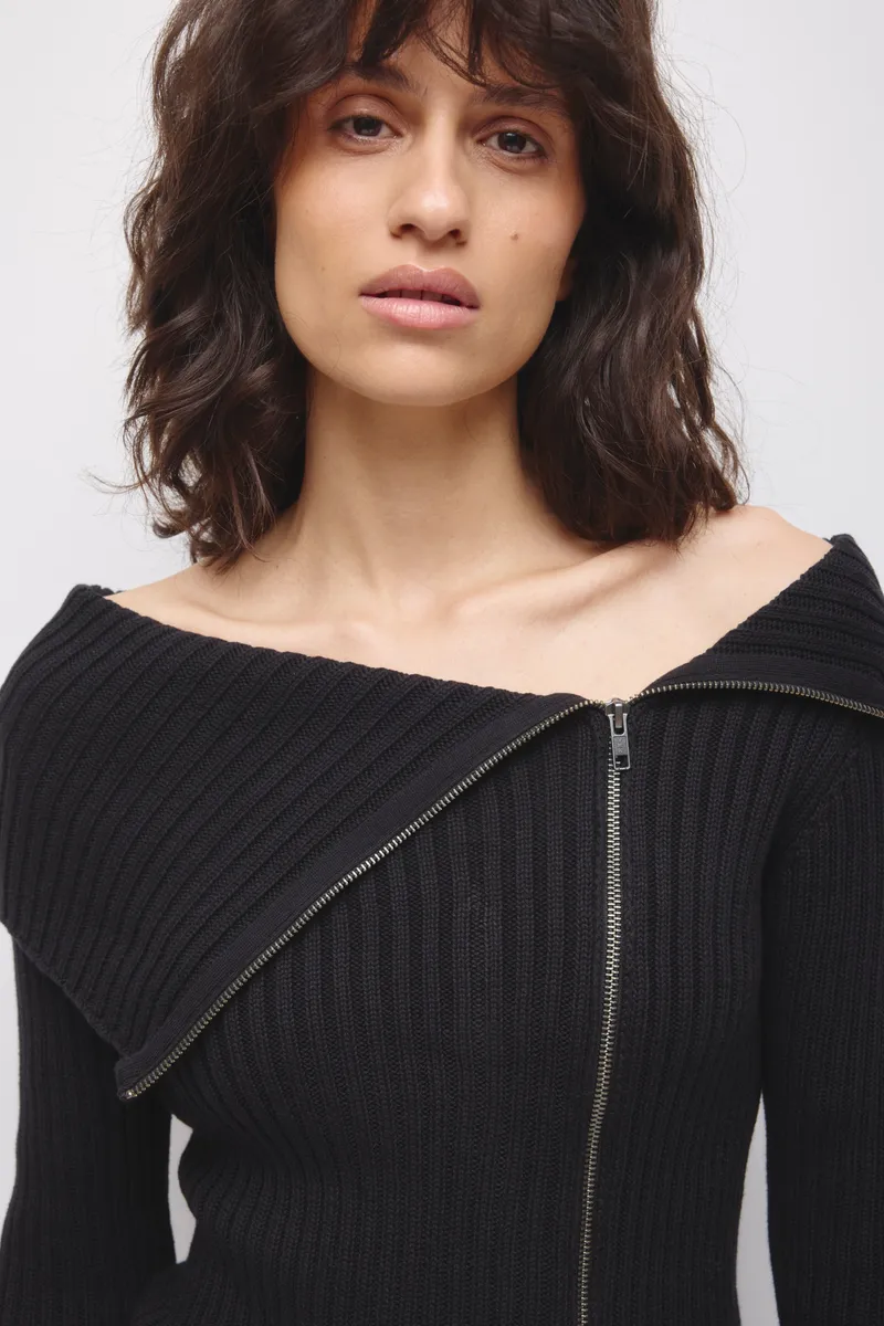 Women's Asymmetric Foldover Sweater in Black 5