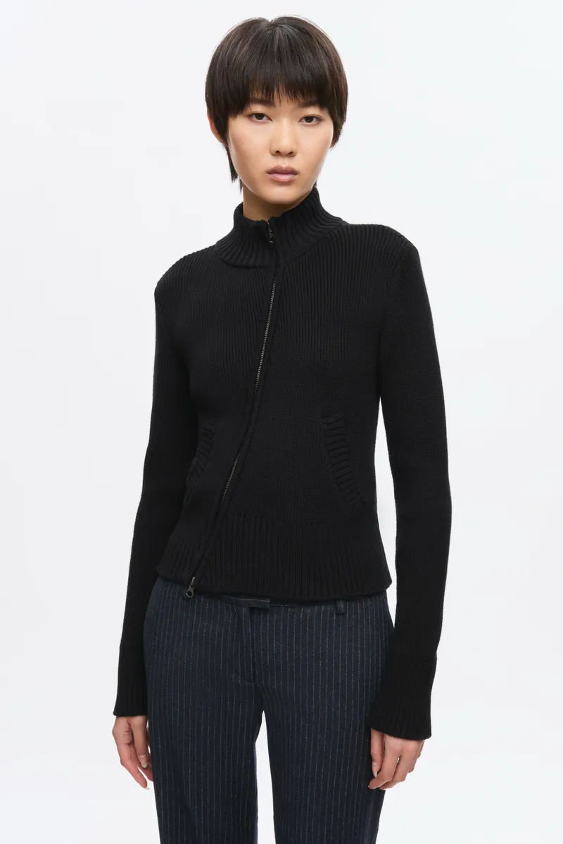 Women's Asymmetric Zip Sweater in Black