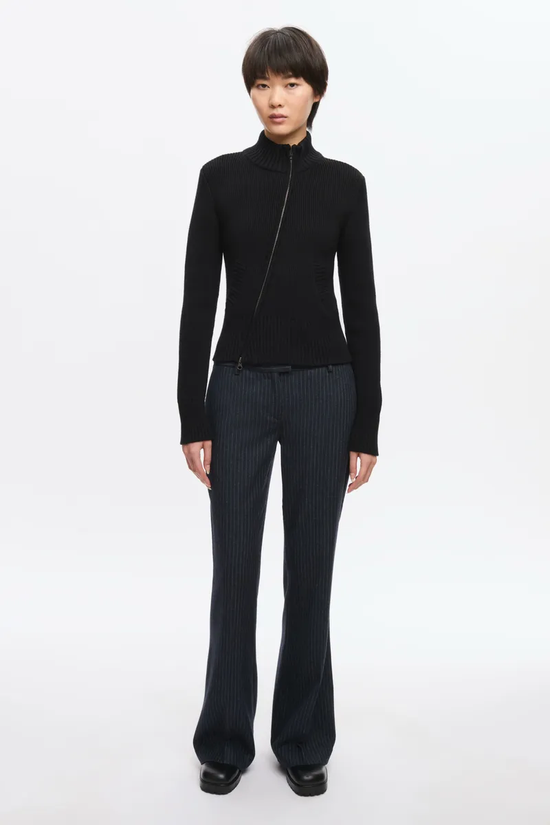 Women's Asymmetric Zip Sweater in Black 2