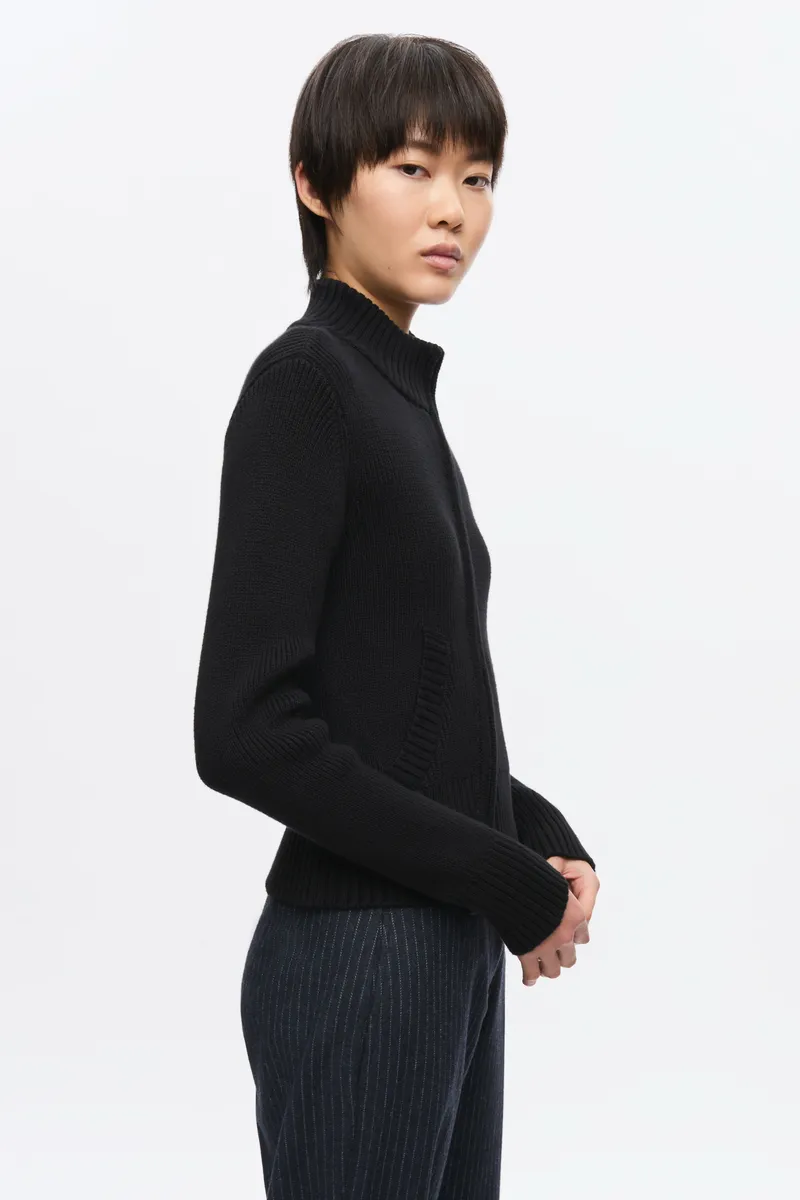 Women's Asymmetric Zip Sweater in Black 3