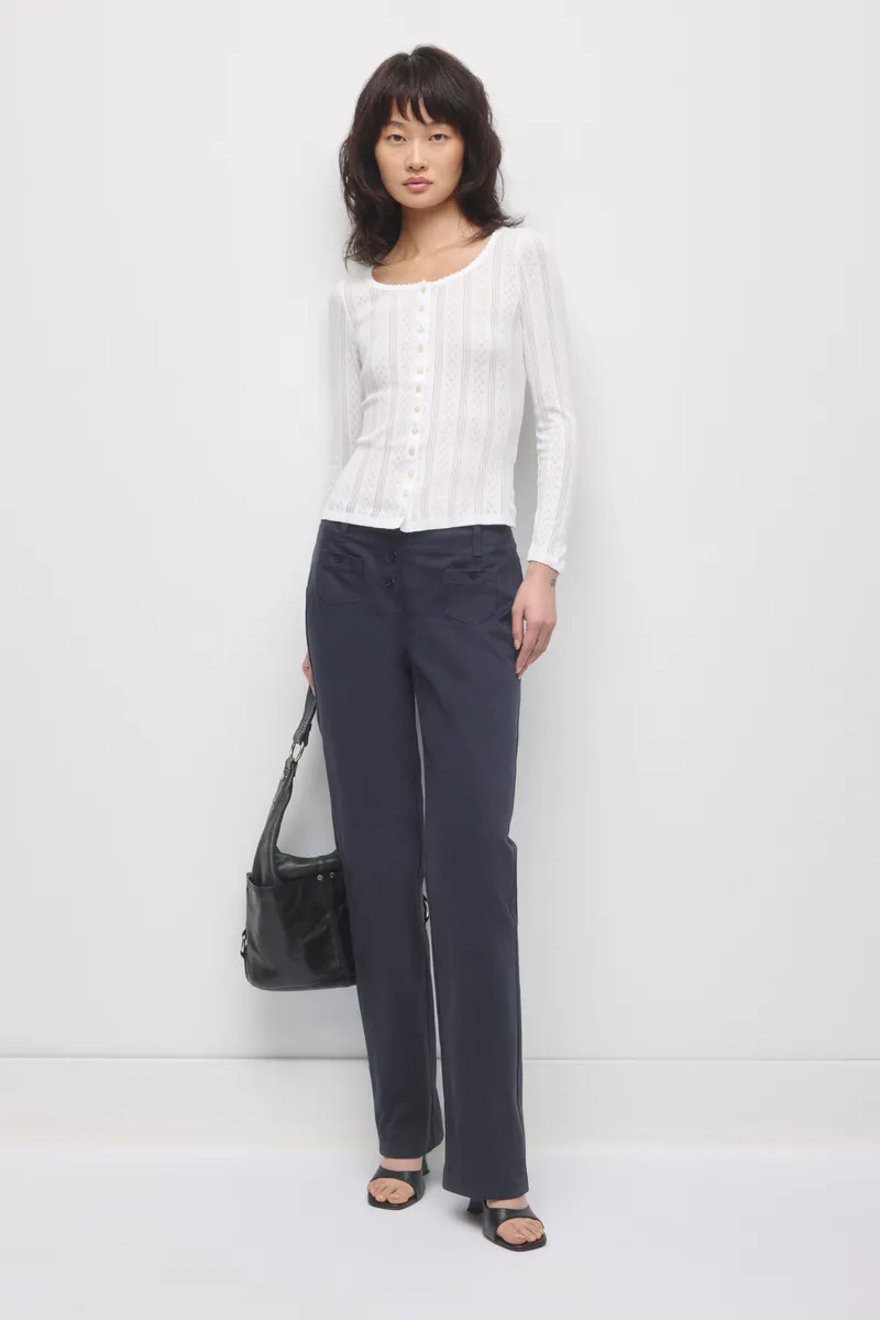 Women's Dalia Pointelle Cardigan in White 2
