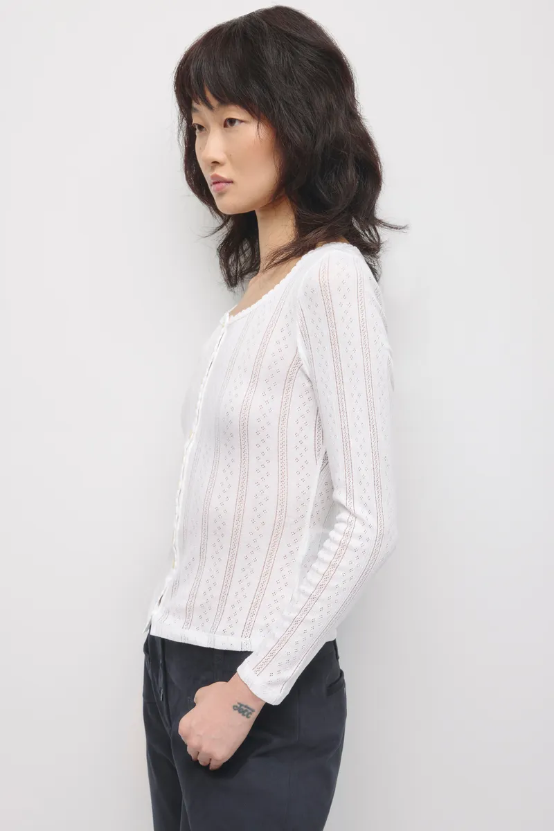 Women's Dalia Pointelle Cardigan in White 3