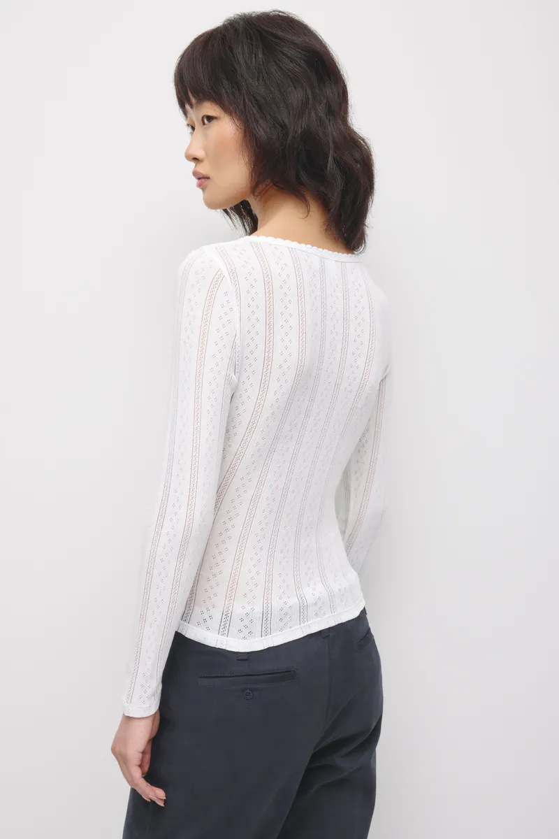 Women's Dalia Pointelle Cardigan in White 4