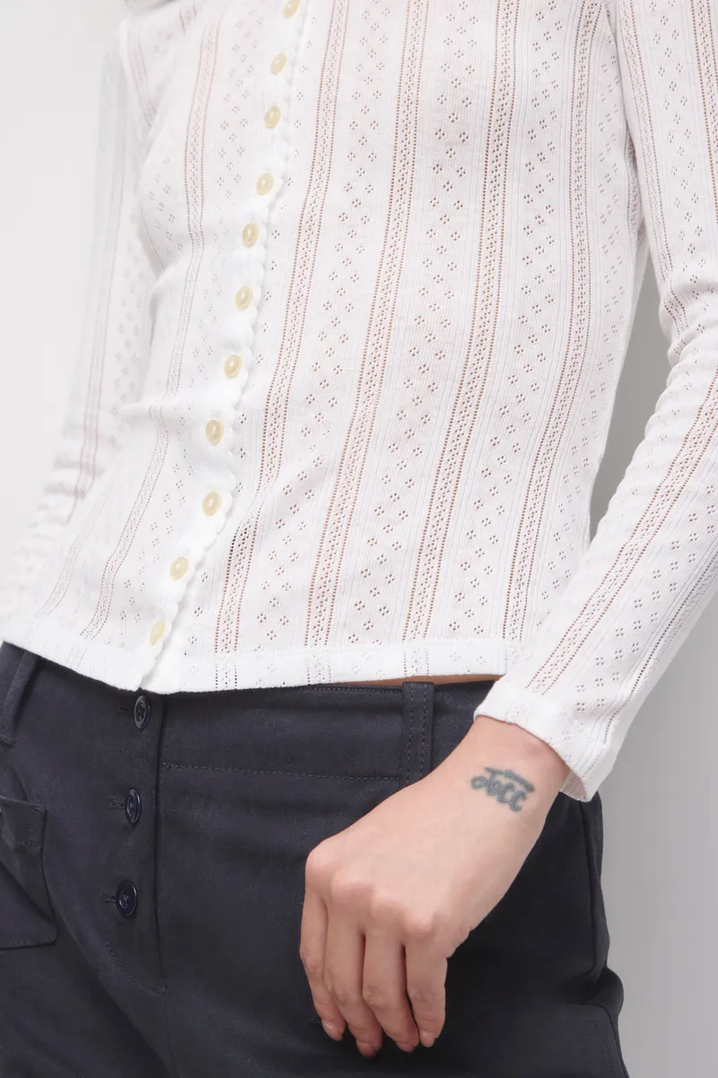 Women's Dalia Pointelle Cardigan in White 5