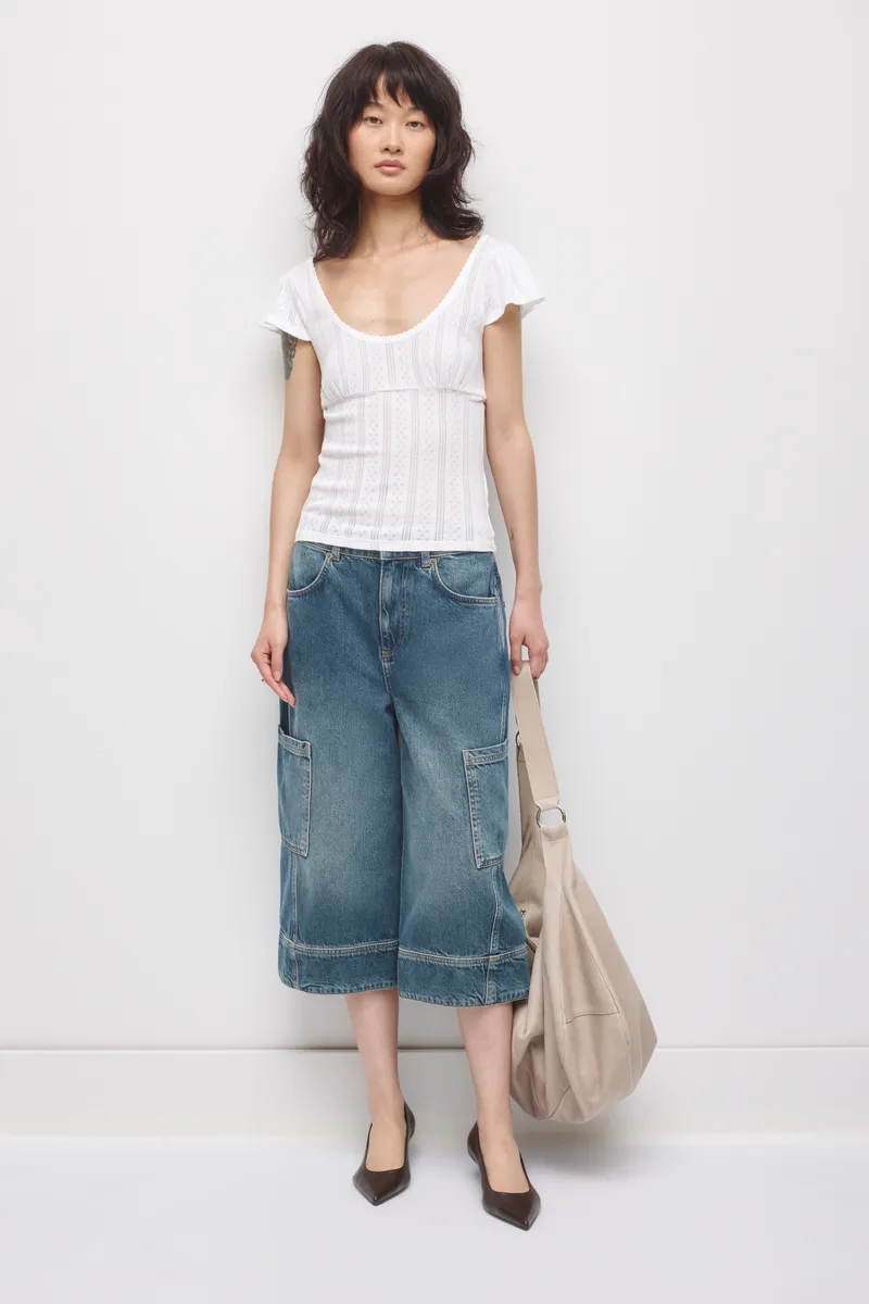 Women's Dalia Pointelle Top in White 2