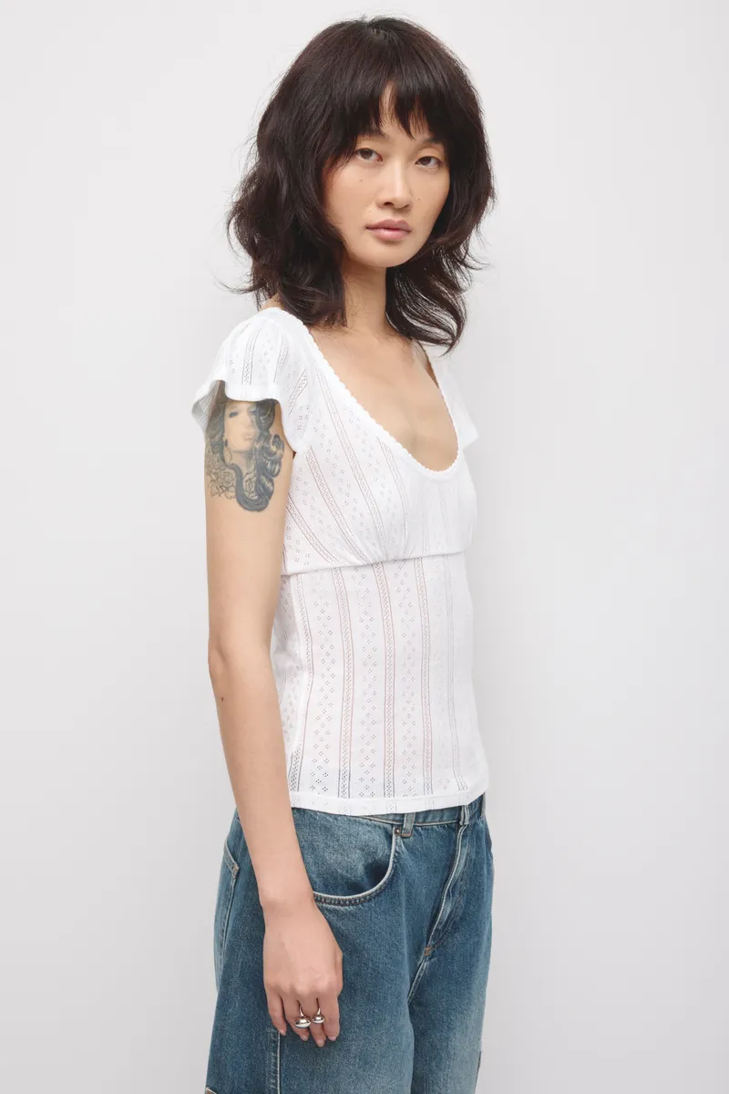 Women's Dalia Pointelle Top in White 3