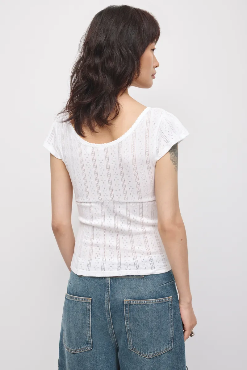 Women's Dalia Pointelle Top in White 4