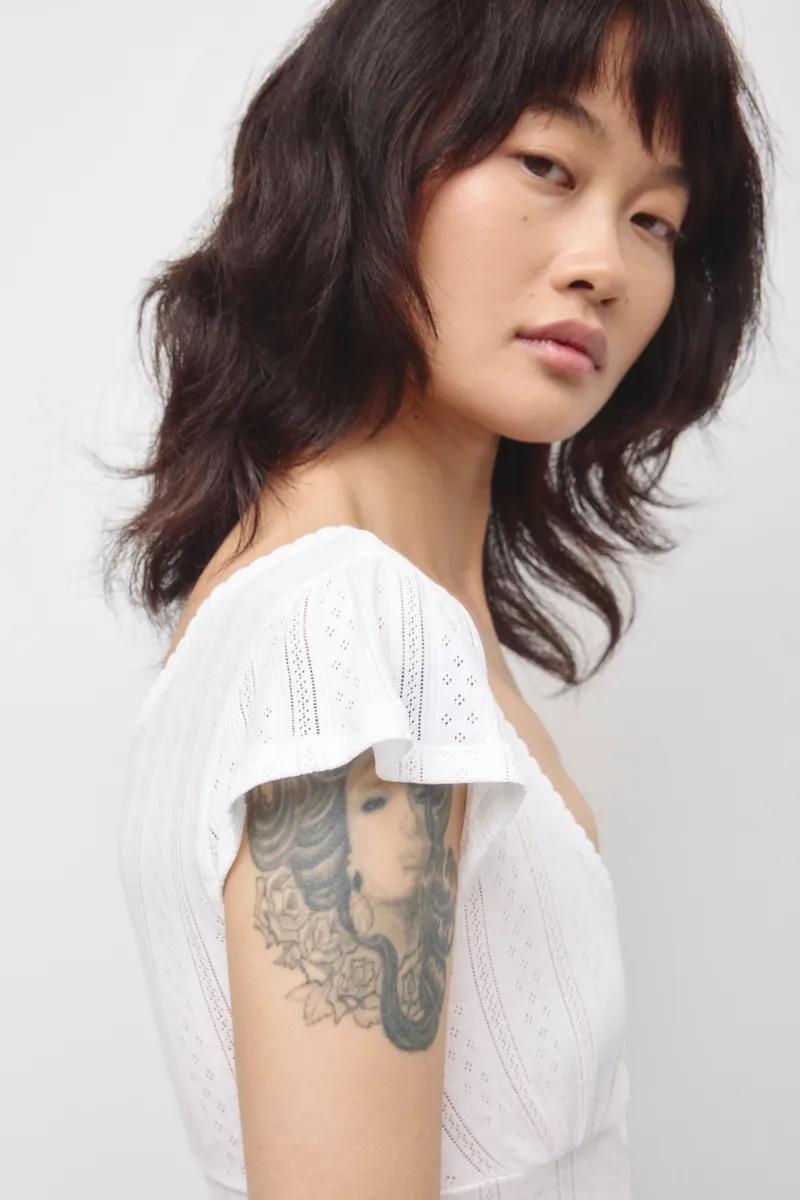 Women's Dalia Pointelle Top in White 5