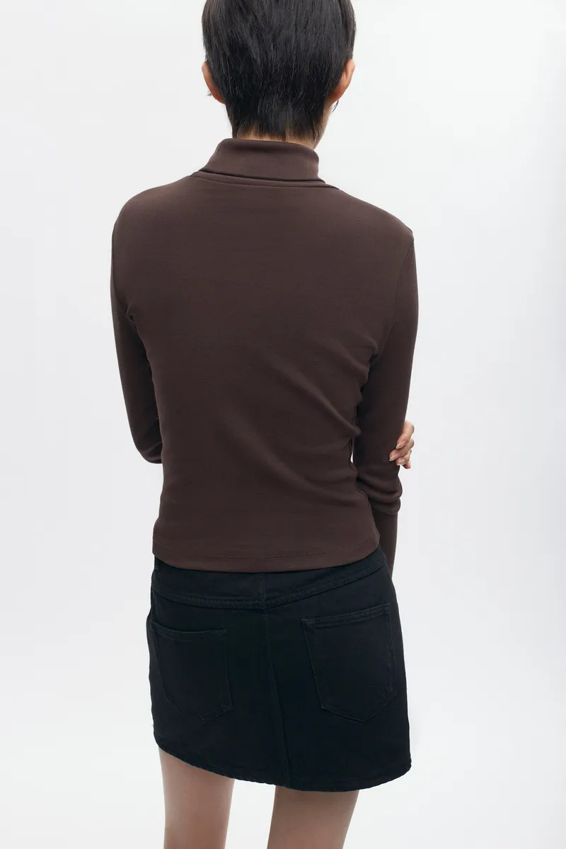 Women's Fitted Turtleneck in Coffee Bean 3
