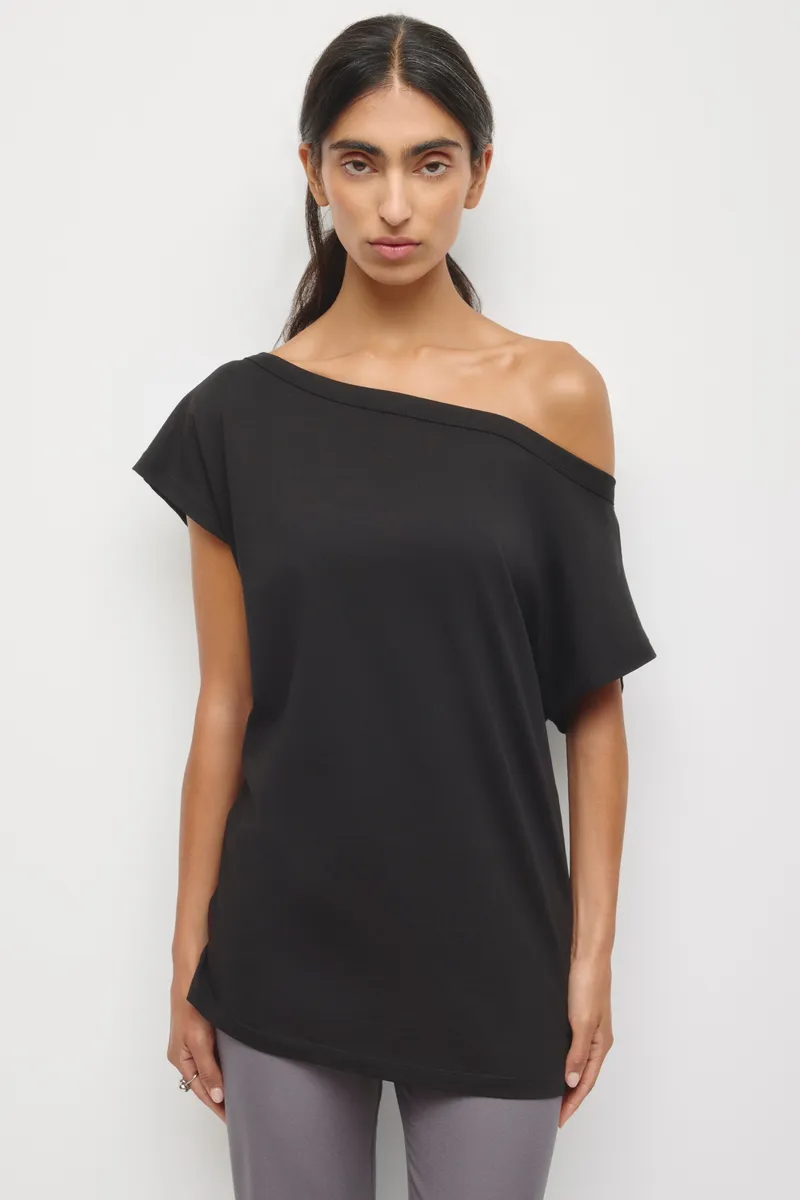 Women's Off Shoulder Draped Tunic in Black 2