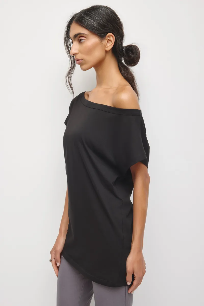 Women's Off Shoulder Draped Tunic in Black 3
