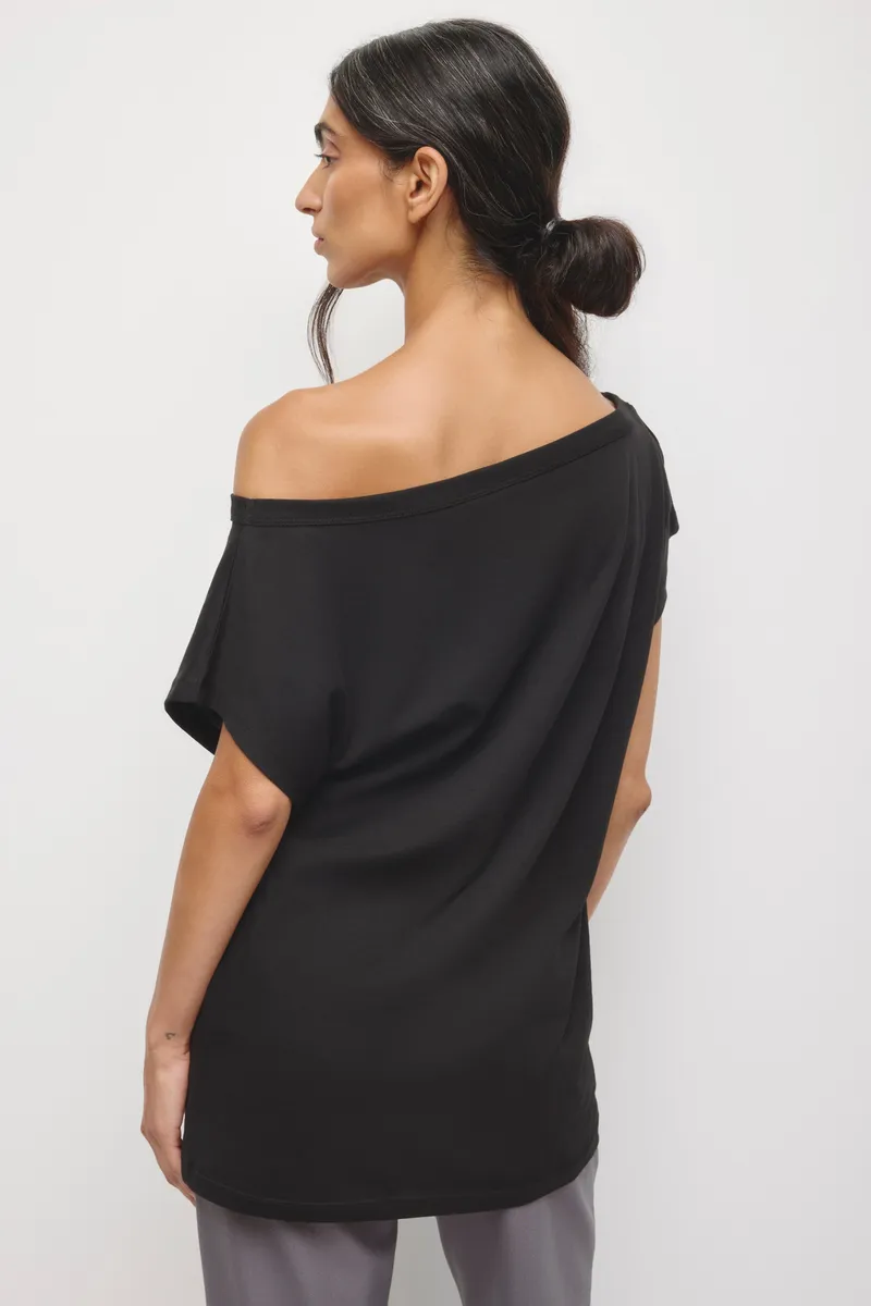 Women's Off Shoulder Draped Tunic in Black 4