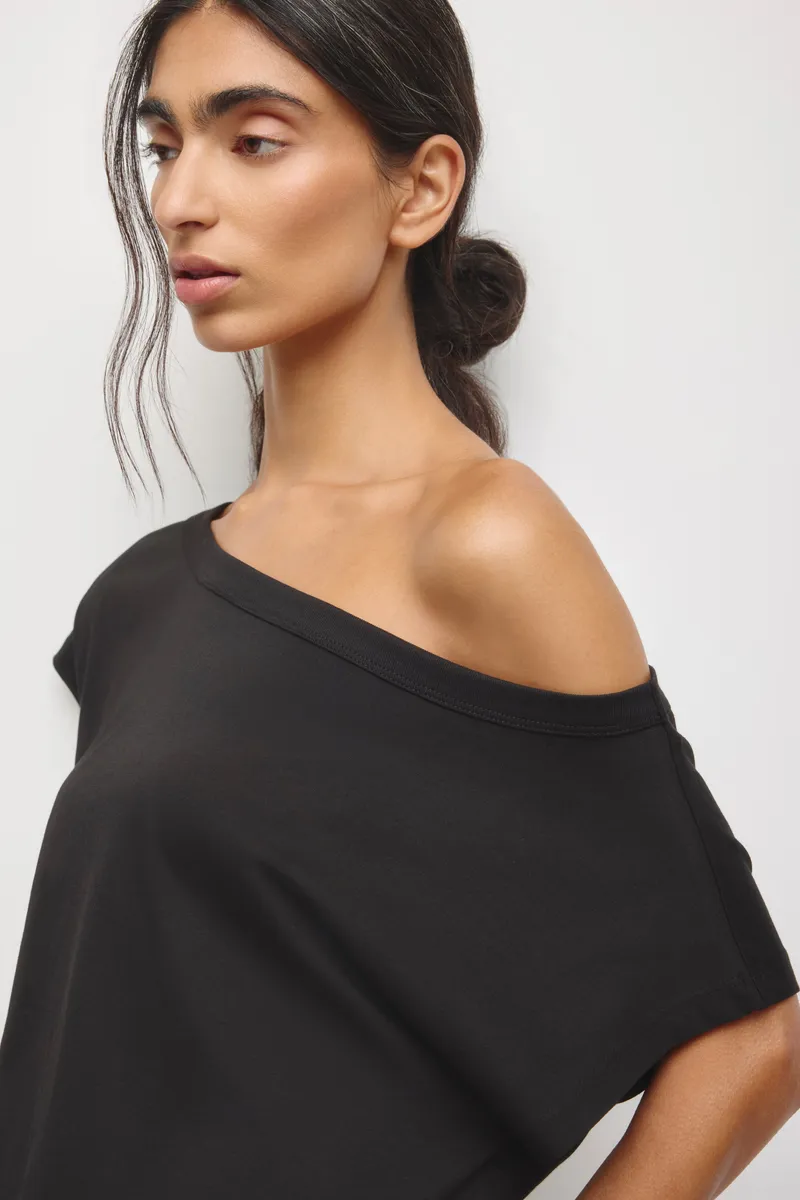 Women's Off Shoulder Draped Tunic in Black 5