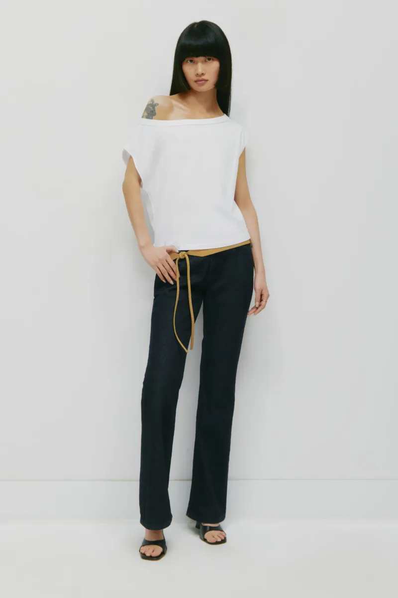 Women's Off Shoulder Tee in White 2