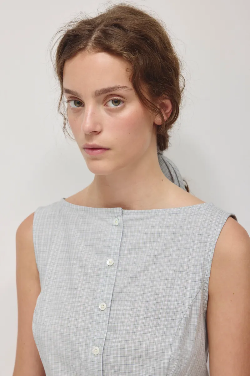Women's Rima Boatneck Dress in Dune Grass Check 2