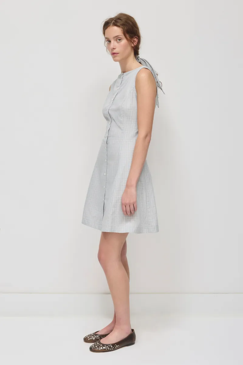 Women's Rima Boatneck Dress in Dune Grass Check 3