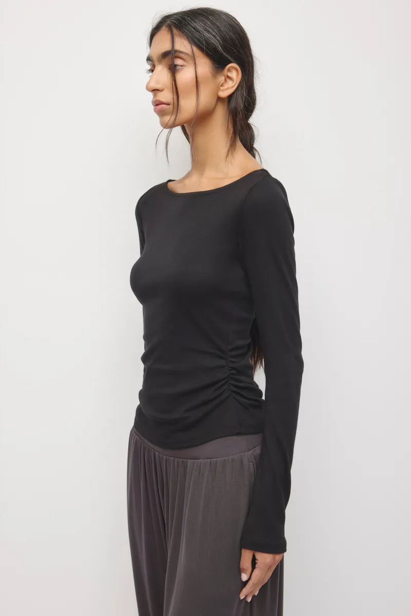 Women's Ruched Boatneck Top in Black 3