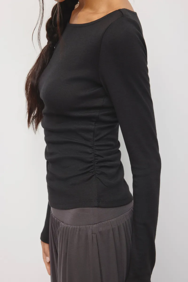 Women's Ruched Boatneck Top in Black 5