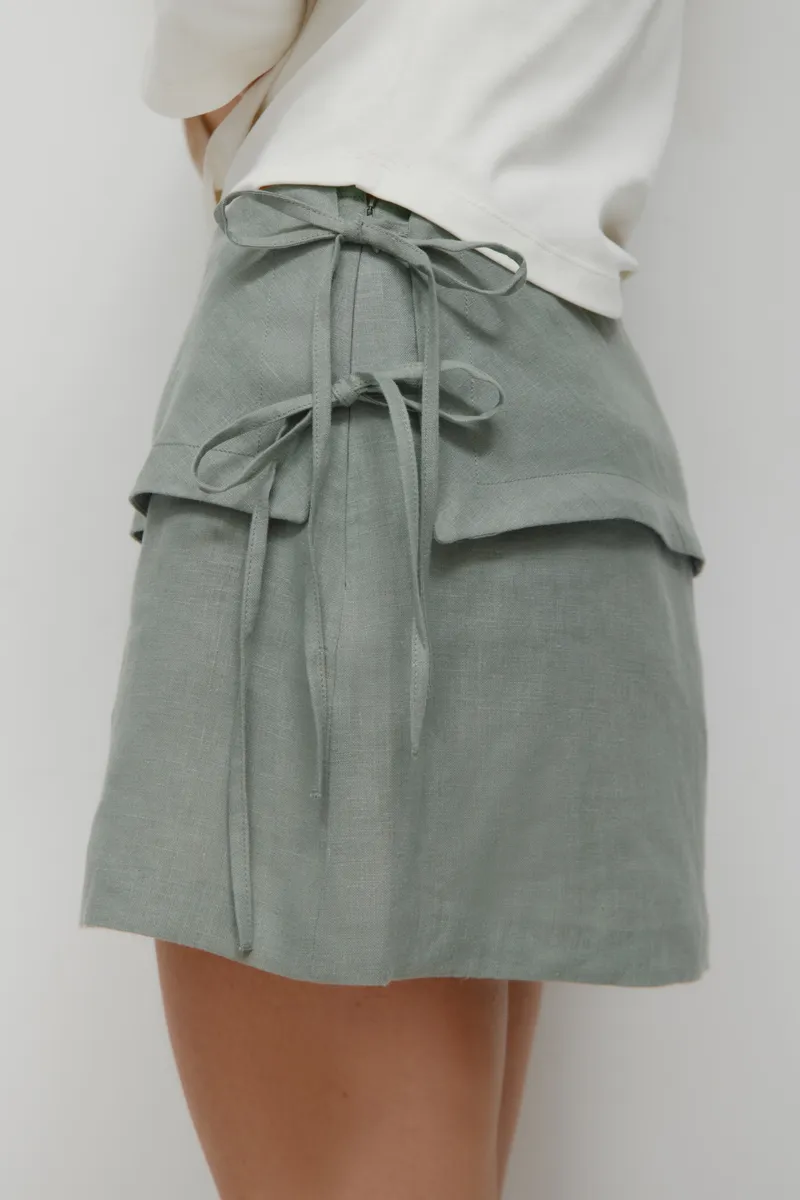 Women's Sila Linen Tie Skirt in Shadow 2