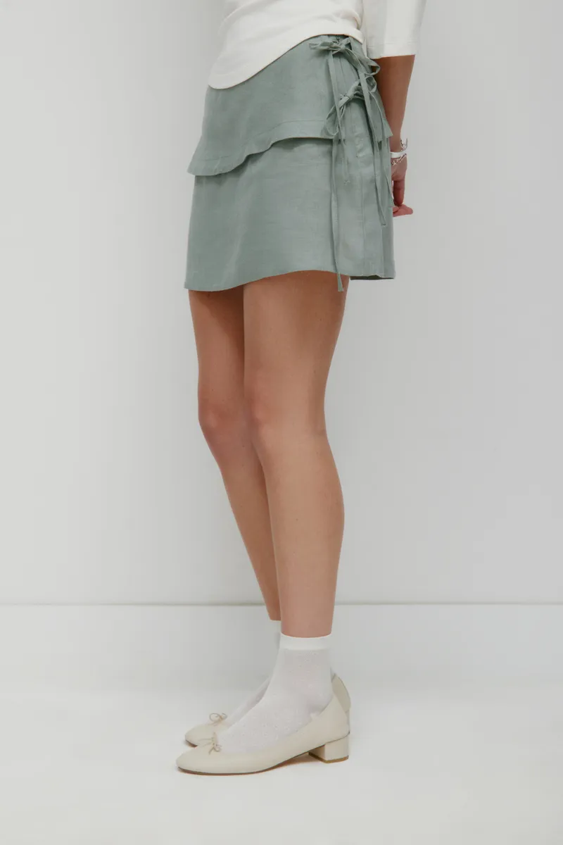 Women's Sila Linen Tie Skirt in Shadow 4