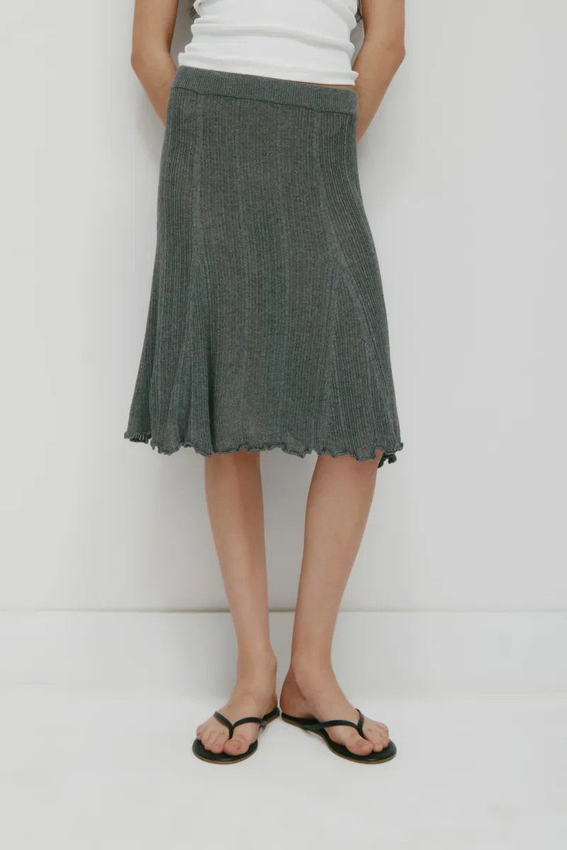 Women's Solis Ribbed Knit Skirt in Charcoal Mix 2