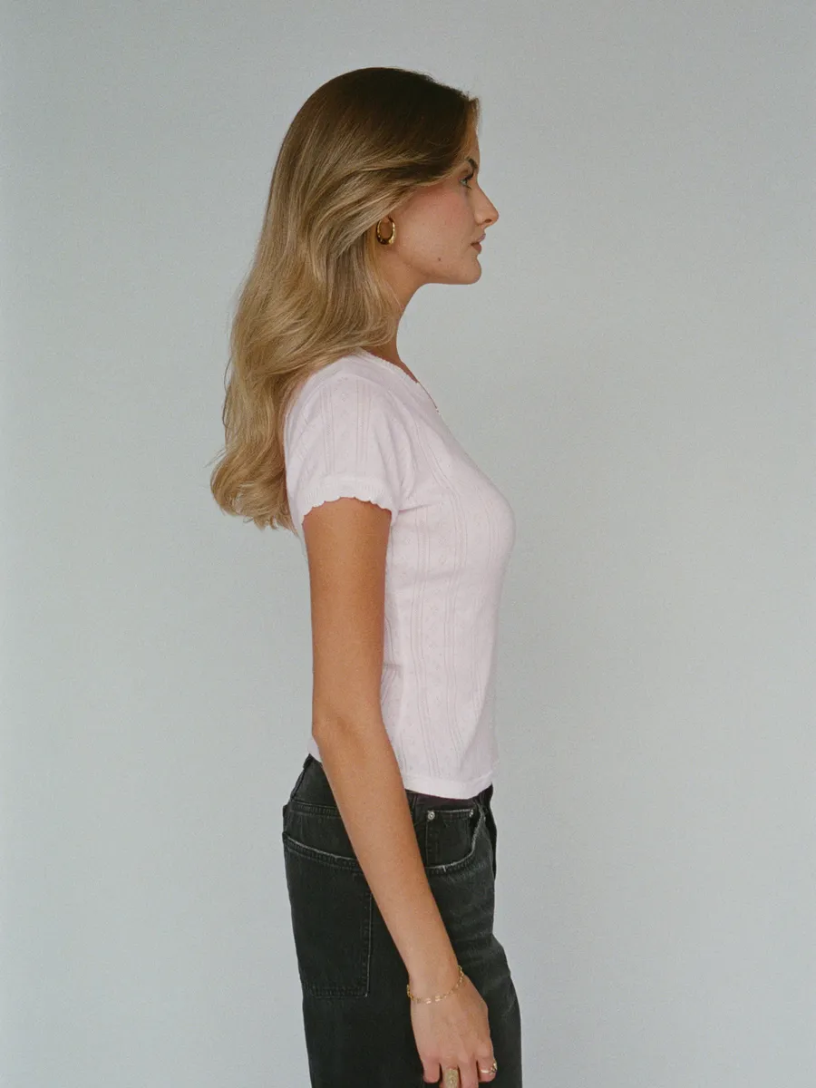 100% organic cotton pointelle tee - ballerina pink 2
