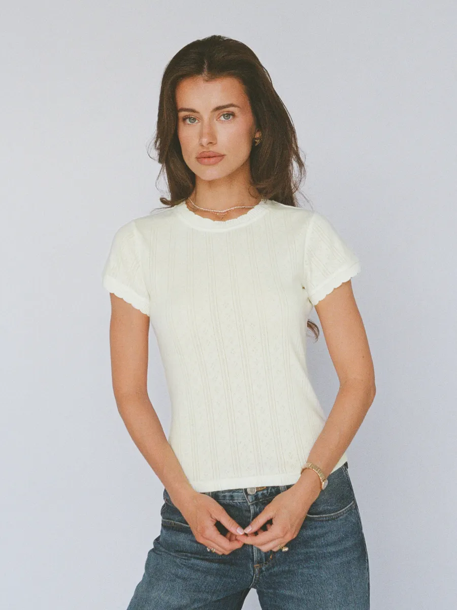 100% organic cotton pointelle tee - lemon meringue