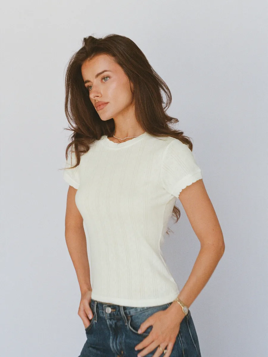 100% organic cotton pointelle tee - lemon meringue 4