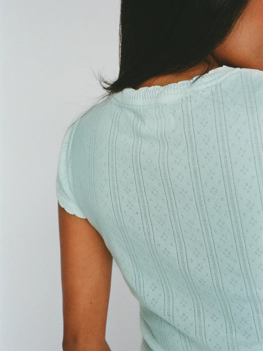 100% organic cotton pointelle tee - pistachio cream 2