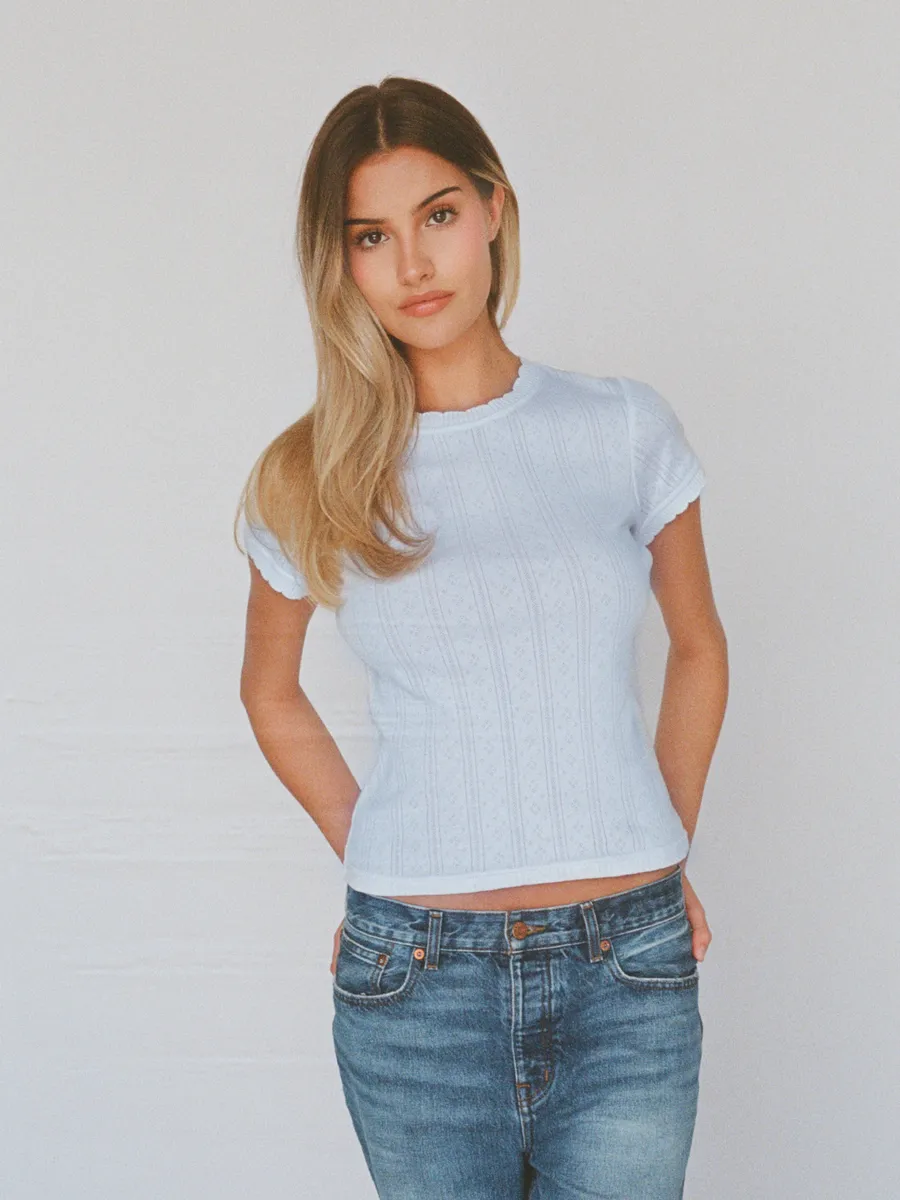 100% organic cotton pointelle tee - powder blue 4