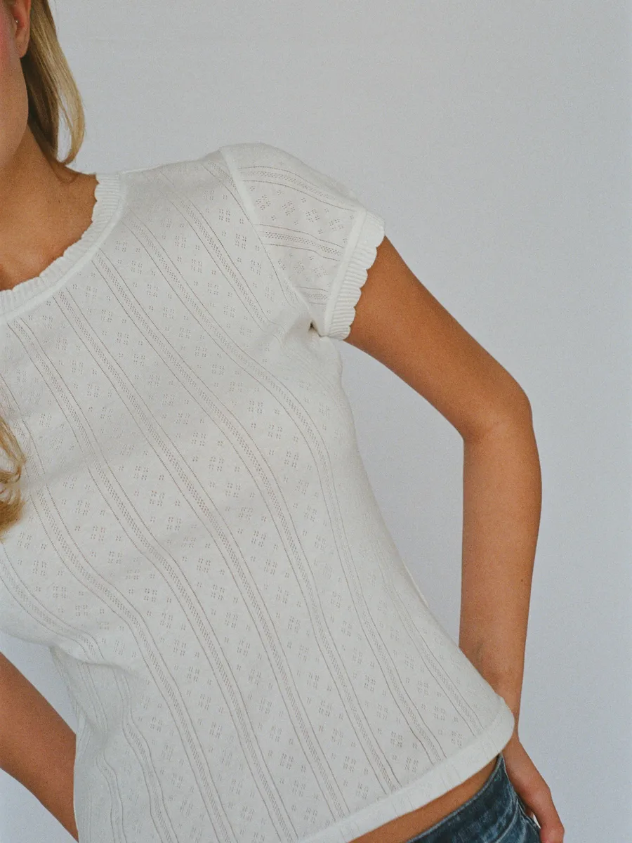 100% organic cotton pointelle tee - white 2