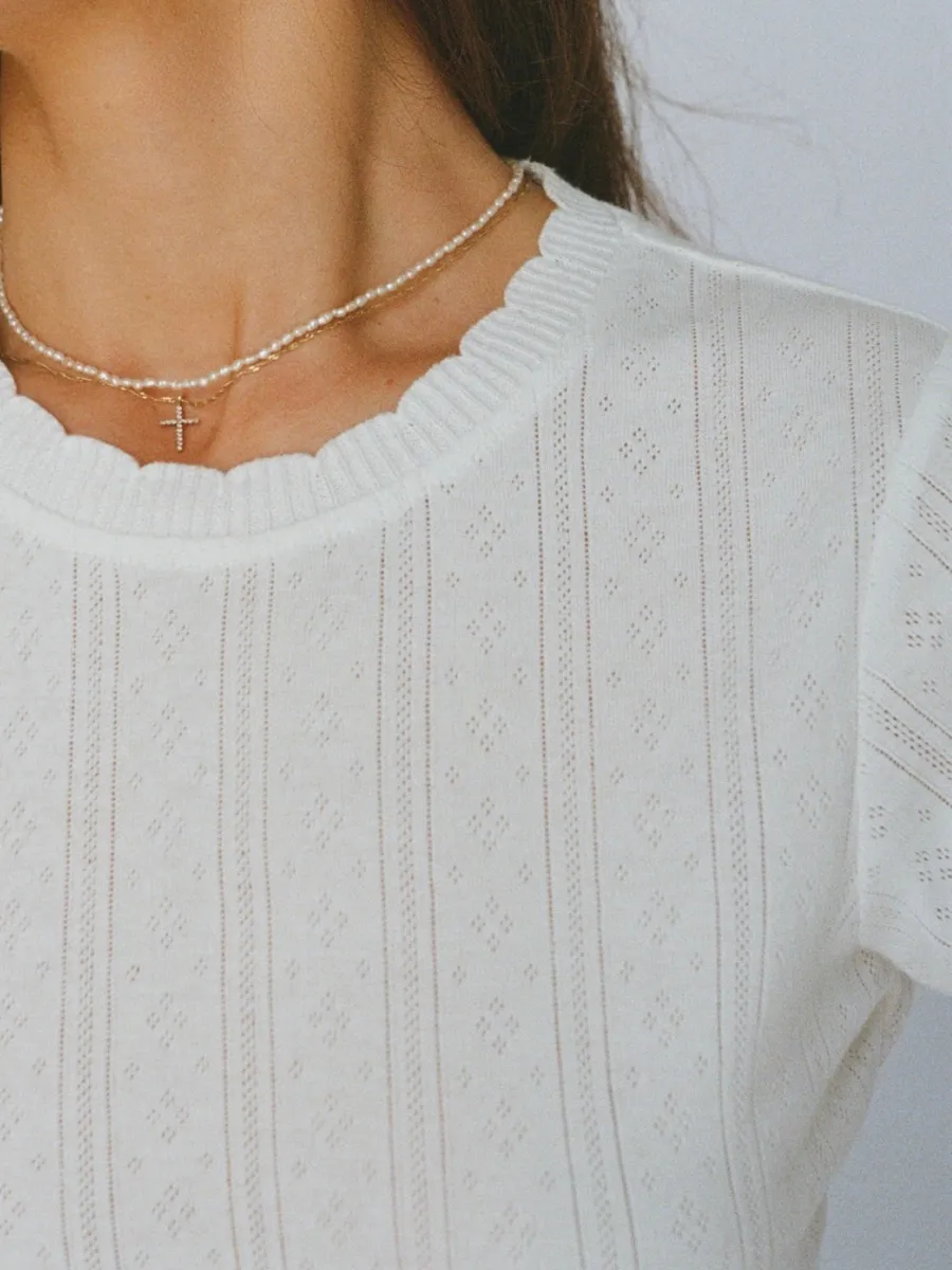 100% organic cotton pointelle tee - white 3