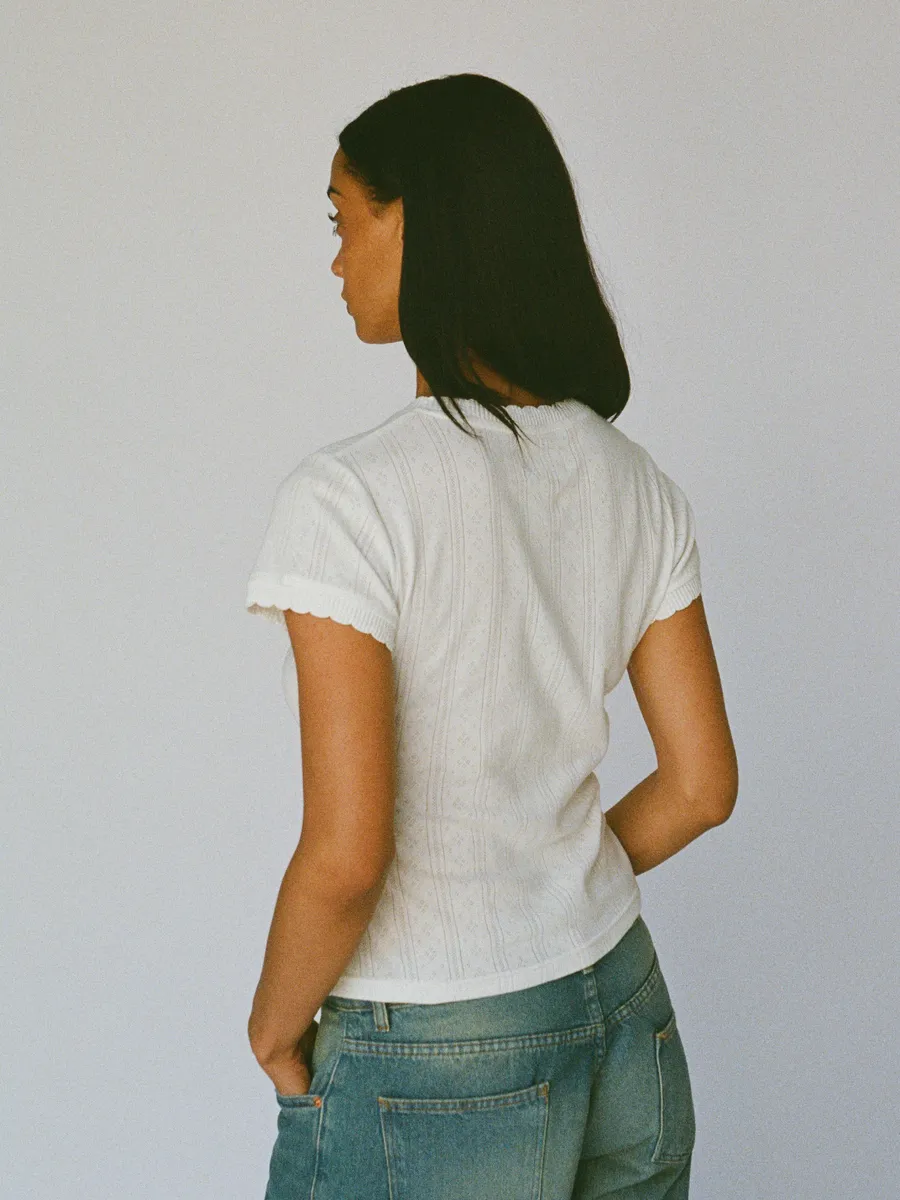 100% organic cotton pointelle tee - white 8