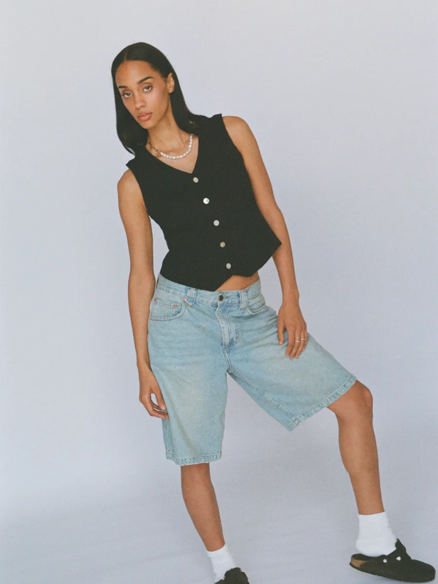 100% organic cotton waffle vest - black 3