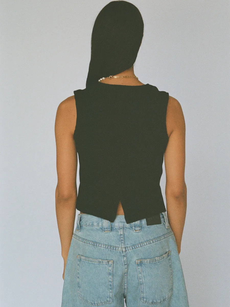 100% organic cotton waffle vest - black 4
