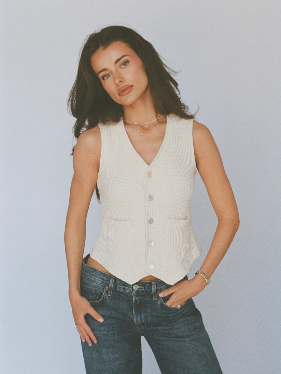 100% organic cotton waffle vest - butter yellow