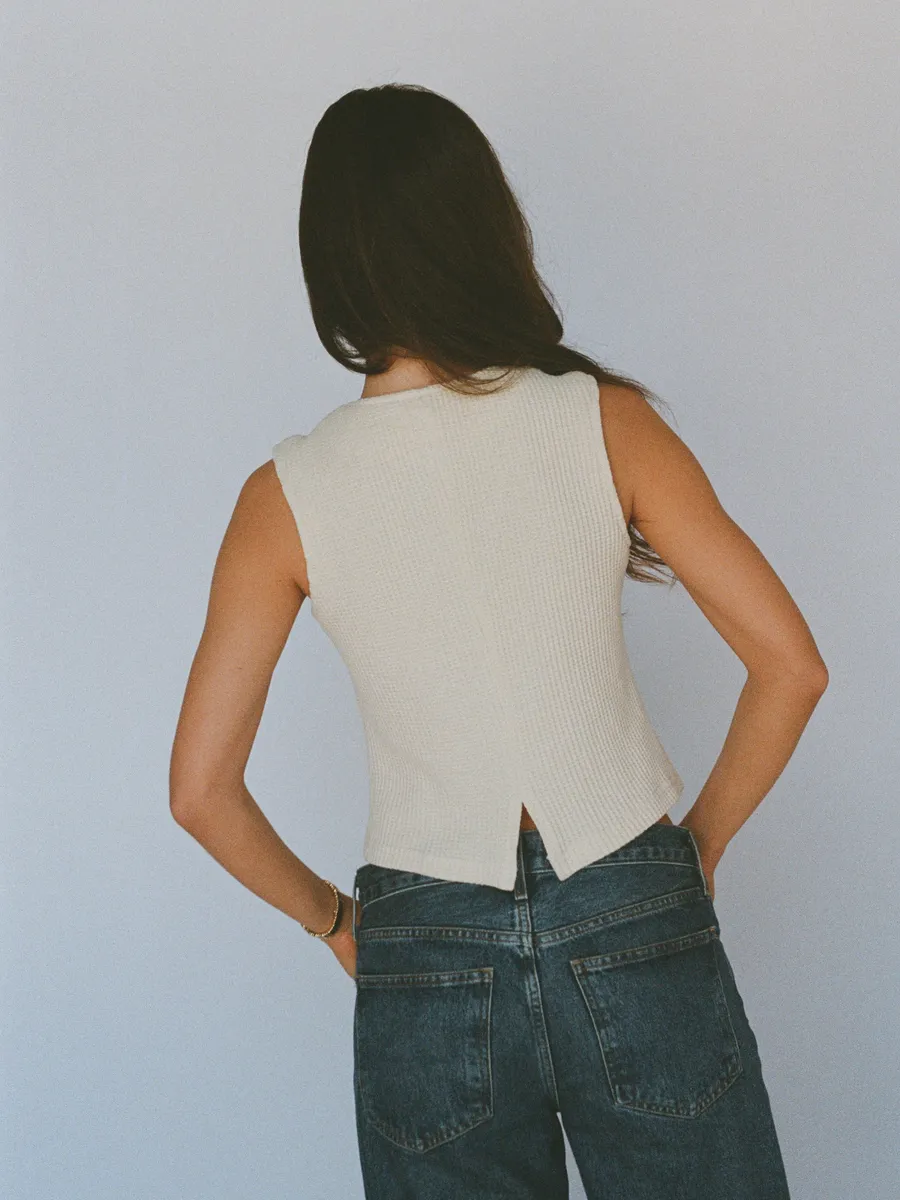 100% organic cotton waffle vest - butter yellow 4
