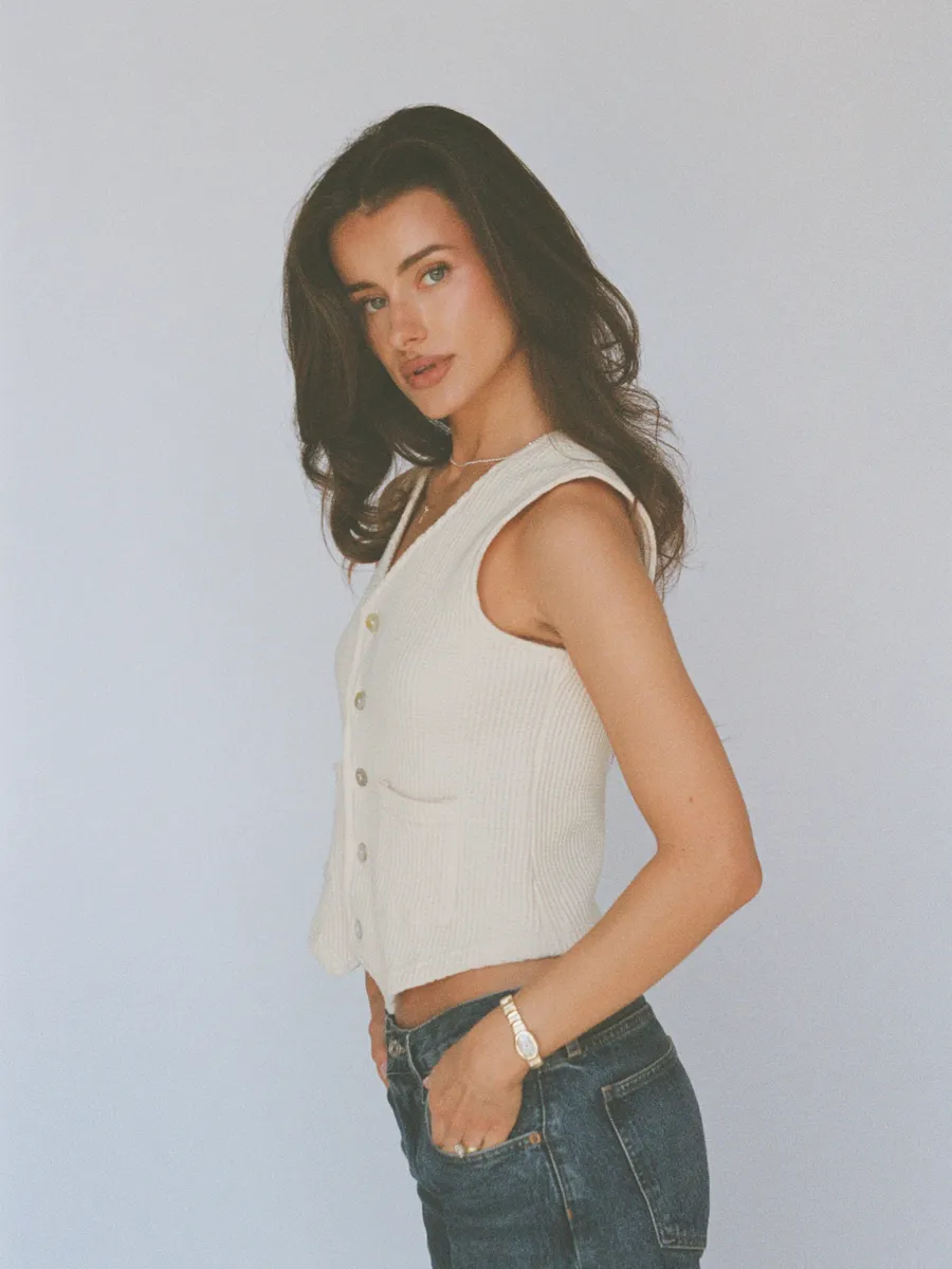 100% organic cotton waffle vest - butter yellow 5