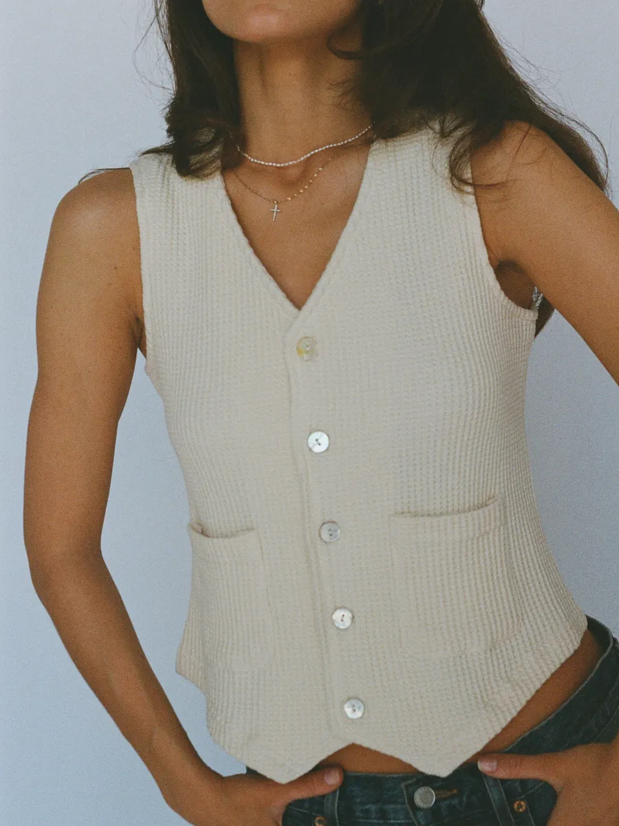 100% organic cotton waffle vest - butter yellow 6