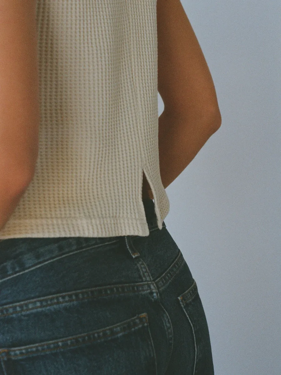 100% organic cotton waffle vest - butter yellow 7