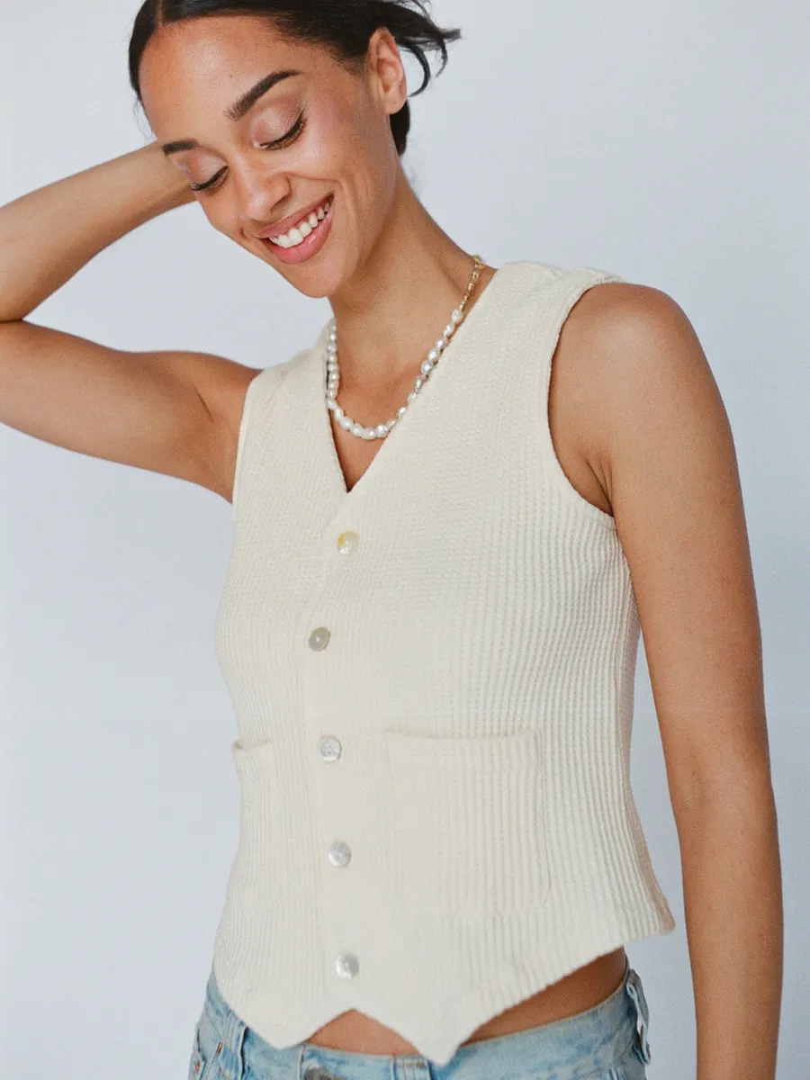 100% organic cotton waffle vest - butter yellow 8