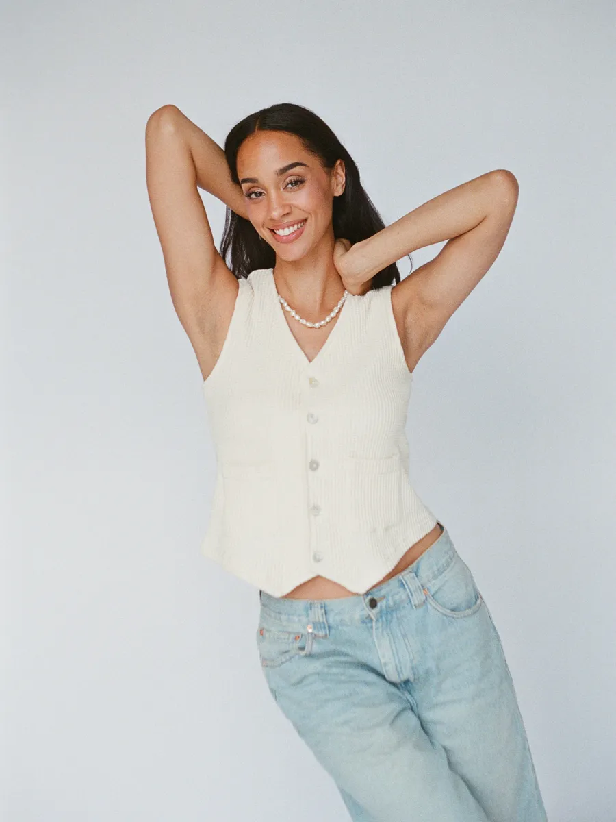 100% organic cotton waffle vest - butter yellow 9