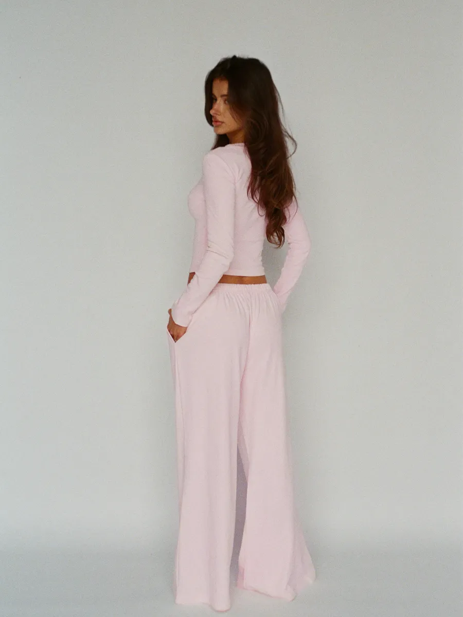 100% organic cotton wide leg pants - ballerina pink 2